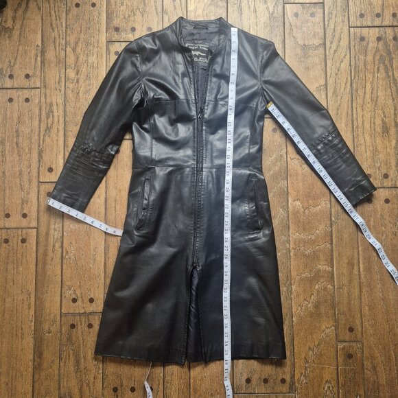 Vintage long black genuine leather coat, European size 38 - Picture 16 of 16